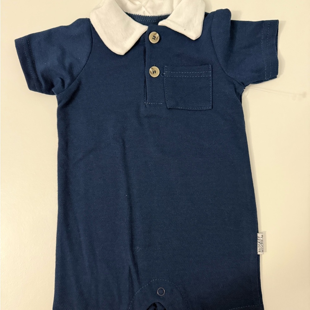 Badgley Mischka Navy Romper with White Collar